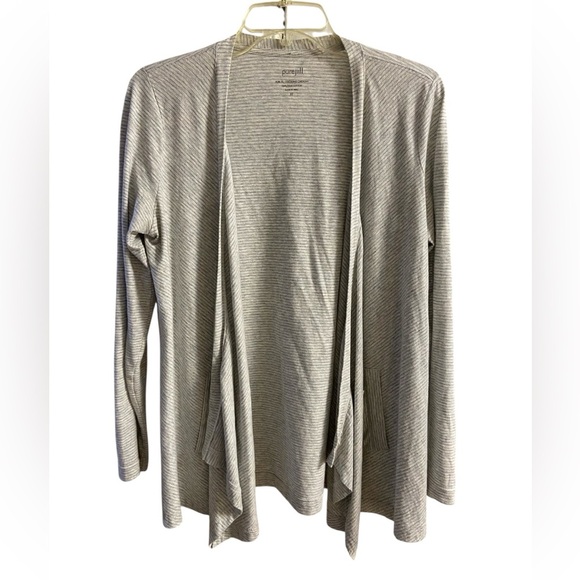 J Jill Pure Jill cascading cardigan  striped heather grey pima cotton XS/S - Picture 1 of 8